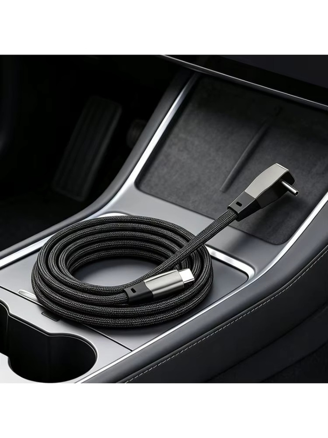 1m USB-C Ladekabel für Tesla Model 3 Highland und Model Y Juniper, 60W Schnellladekabel mit Winkelstecker, Daten- und Ladekabel in Schwarz - Bild 7