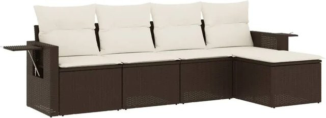 vidaXL 5-teilige Garten-Sofagarnitur aus braunem Poly-Rattan mit Kissen und pulverbeschichtetem Stahlgestell - Bild 1