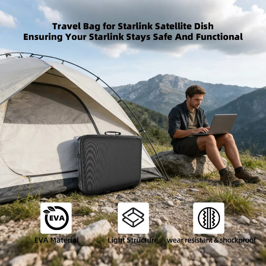 Starlink Gen 3 Schützende Reisetasche in Schwarz für Starlink V3 Dish, Router und Kabel mit Eckenschutz - Bild 4