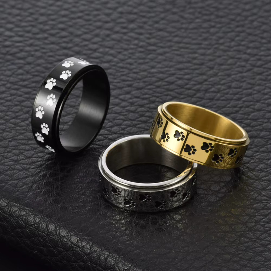 Ring Titan-Stahl, Rotierender Hundepfoten-Ring, Punk, Herren - Bild 2