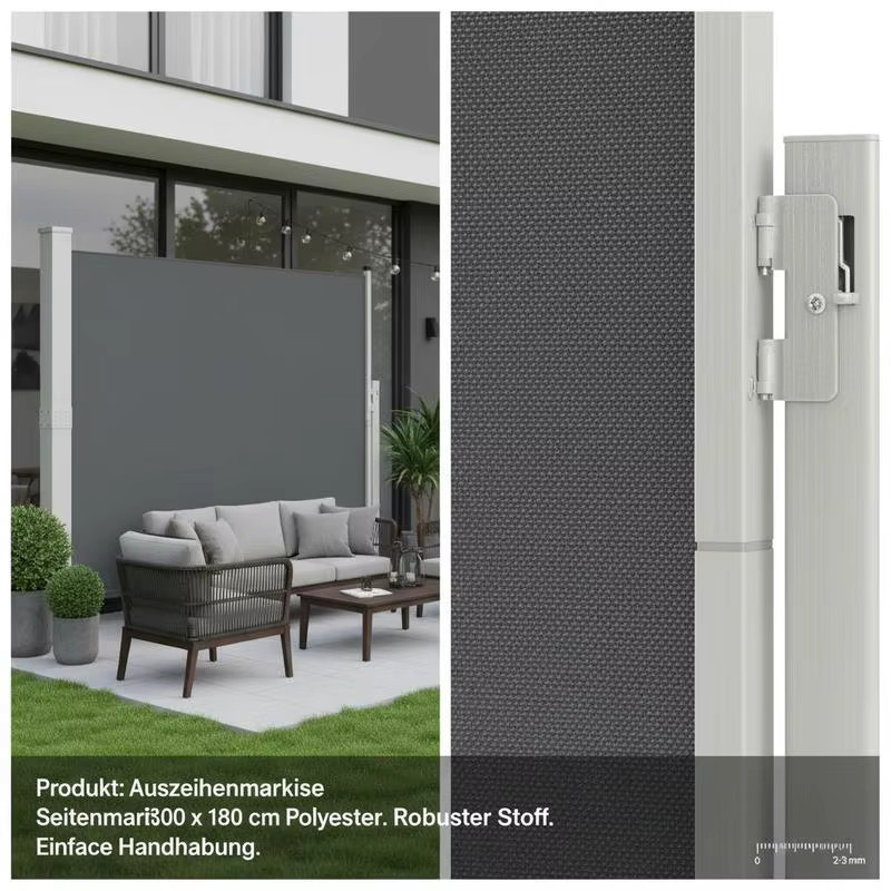 Einziehbare Seitenmarkise aus anthrazitgrauem Polyester, B/H: 300 x 180 cm - Bild 3