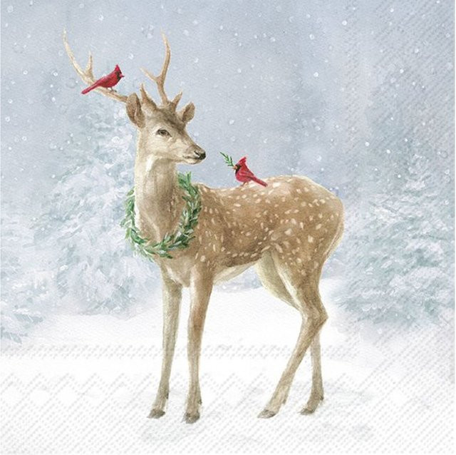 Serviette Deer in Snow aus Papier in Blau mit Wintermotiv - Bild 1
