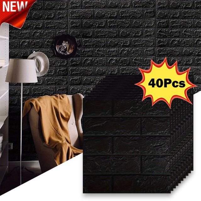 Selbstklebende Tapete in Schwarz mit Ziegelmuster im Industrial-Look, wasserdicht und feuchtigkeitsbeständig für Wohnzimmer und Schlafzimmer - Bild 1