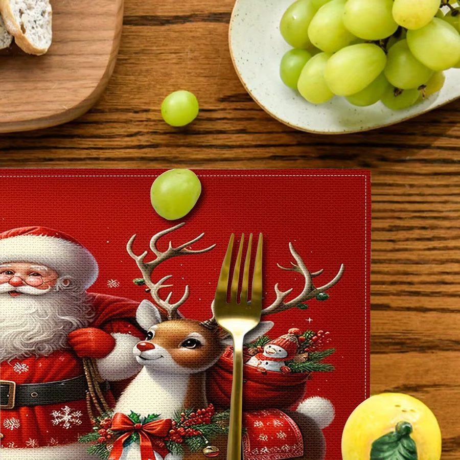 VIKAMA 4-teiliges Tischset Weihnachten mit Weihnachtsmann und Rentier in Rot - Bild 4
