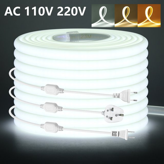 GAHADA COB-LED-Streifen Warmweiß, Wasserdichtes LED-Band mit RA90, 288 LEDs/m, 110V/220V, Silikon-Material - Bild 1
