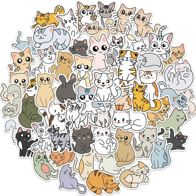 60 Stück Cartoon Katze Aufkleber von BulingBulingStickers in Multicolour für Koffer, Sammelalben und Scrapbooking - Bild 1