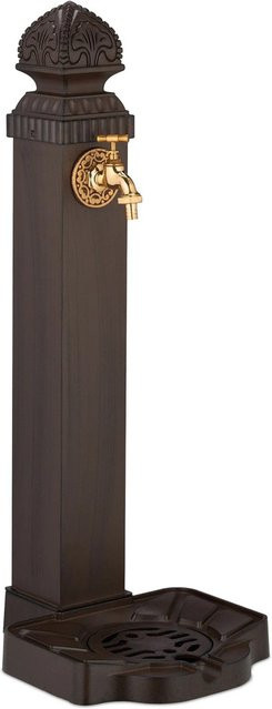 Relaxdays Standbrunnen im Nostalgie-Design aus Aluminium und Eisen in Dunkelbraun und Gold mit Wasserhahn und Becken, H: 77 cm, B: 29 cm, T: 33,5 cm - Bild 1