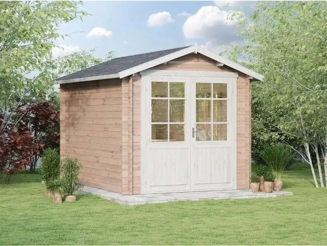 Alpholz Gartenhaus Bremen-28 B Log Cabin mit Satteldach, Unbehandelt, Braun, B: 340 cm, T: 270 cm, H: 240 cm - Bild 1