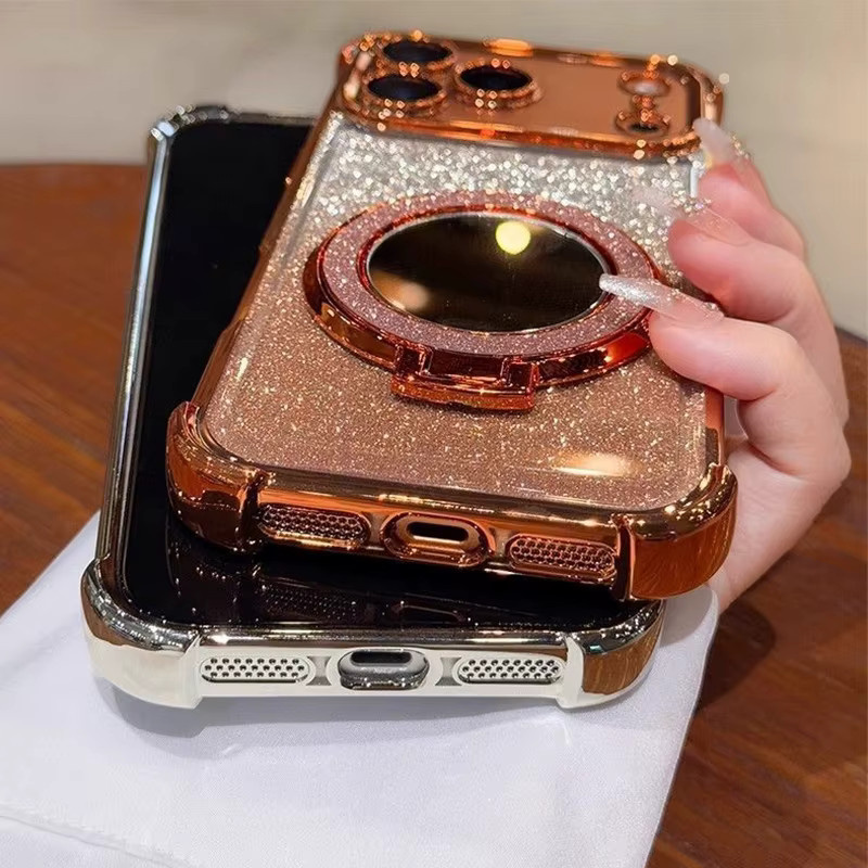Glitzernde und stoßfeste Spiegel-Magnethalterungshülle für Apple iPhone 17, 16, 15, 14, 13, 12, 11 Pro Max mit MagSafe Soft Cover in Silber - Bild 3
