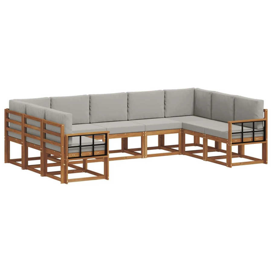 vidaXL Outdoor-Sofagarnitur 9-teilig aus Akazienholz mit Kissen in Hellgrau und Natur - Bild 2