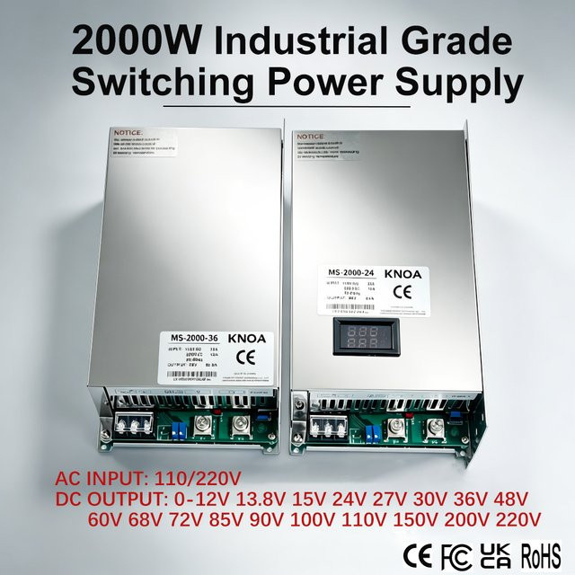 KNOA Industrielles Schaltnetzteil 2000W AC-DC Transformator mit Digitalanzeige, CV CC, Farbe: Silber - Bild 1