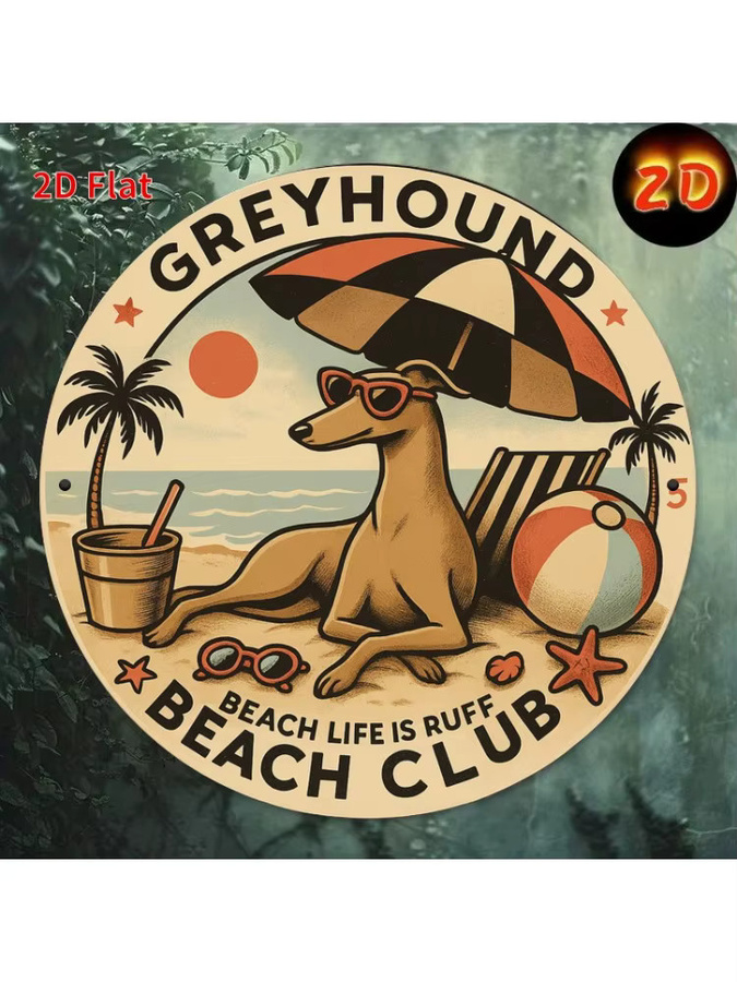 Potdemiel Windhund Beach Club Metallschild rund, maritime Wandkunst für drinnen und draußen, Mehrfarbig, Durchmesser: 19,8 cm - Bild 6