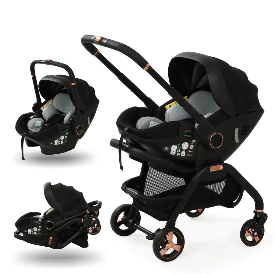 LUVCHAIN Multifunktionaler Neugeborenen-Schlafkorb und tragbarer Vierrad-Kinderwagen in Schwarz und Weiß - Bild 4
