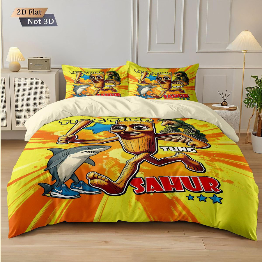 Paslu Bettwäsche Set mit Cartoon KI Gehirnfäule Design, bestehend aus Bettbezug und Kissenbezügen, B/H: 135 x 200 cm - Bild 1