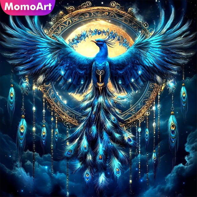 Momoart Diamantmalerei Phoenix als DIY Kreuzstich Stickerei mit runden Steinen zur Wanddekoration - Bild 1