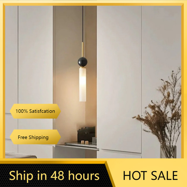 Moderne Pendelleuchte aus weißem Marmor in Zylinderform für Schlafzimmer, Küche, Esszimmer und Badezimmer - Bild 1