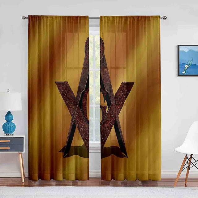 Mason Freimaurer Emblem Transparentes Tüll-Voile-Fensterdekoration mit Ösen, Breite: 100 cm, Höhe: 250 cm - Bild 1