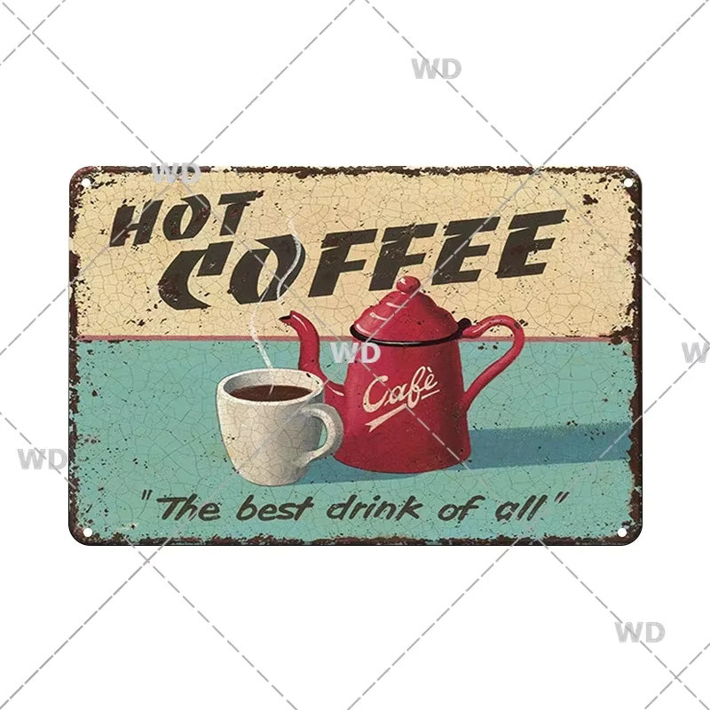 Potdemiel Vintage Kaffee Metallschild Retro Tee Zeit Dekorative Zinn-Plakette für Home Bar und Cafe im industriellen Wanddekor-Stil - Bild 2