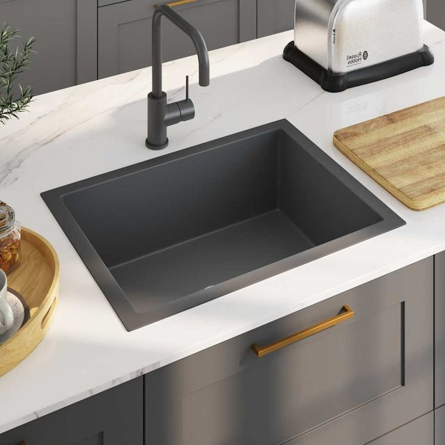 vidaXL Handgefertigte Küchenspüle aus Edelstahl in Schwarz, Einbaumodell, Breite: 44,0 cm, Tiefe: 44,0 cm, Höhe: 20,0 cm - Bild 3