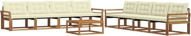 vidaXL Outdoor-Sofagarnitur 9-tlg. aus Akazienholz mit Textilene und Kissen in Natur und Creme - Bild 1