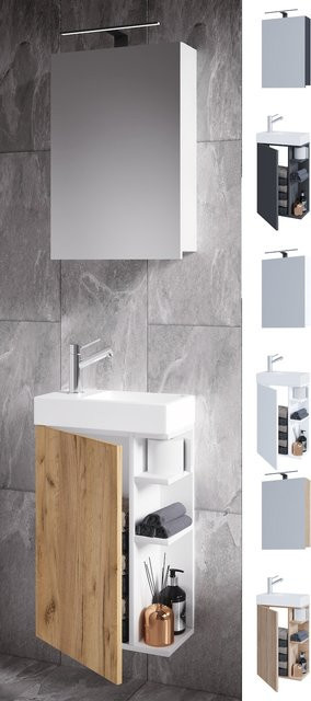 VCM Badmöbel Set Lumia 3-teilig mit Waschbecken aus Keramik, Spiegelschrank und Waschbeckenunterschrank für das Gästebad, B/T/H: 70 x 22 x 40 cm - Bild 1