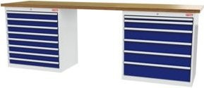 STIER Werkbank mit 2 Schrankgehäusen in Grau und Blau, B/T/H: 250 x 60 x 86 cm - Bild 1