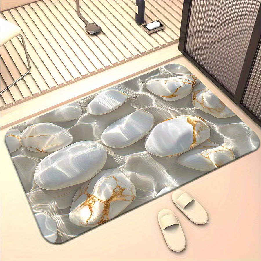 VIKAMA Premium Light Luxury Pebble Badezimmer-Fußmatte, weiß, rutschfest und saugfähig - Bild 3