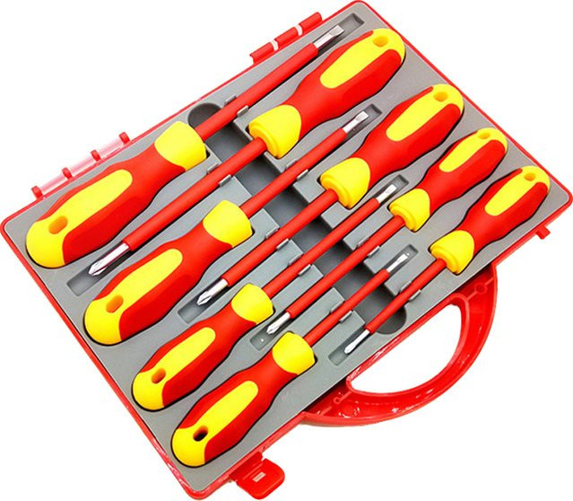 8-teiliges isoliertes Schraubendreher-Set von AXE SHAN in Rot mit Schlitz und Phillips für professionelle Elektriker-Arbeiten - Bild 1