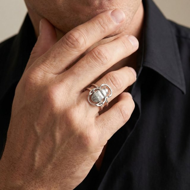 Vnox Ägyptischer Skarabäus Offener Ring, Silber, Unisex - Bild 1