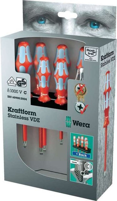 Wera 3160 i/7 Rack VDE Schraubendreher-Set 7-teilig mit Schlitz und Kreuzschlitz Phillips aus Edelstahl in Rot - Bild 2