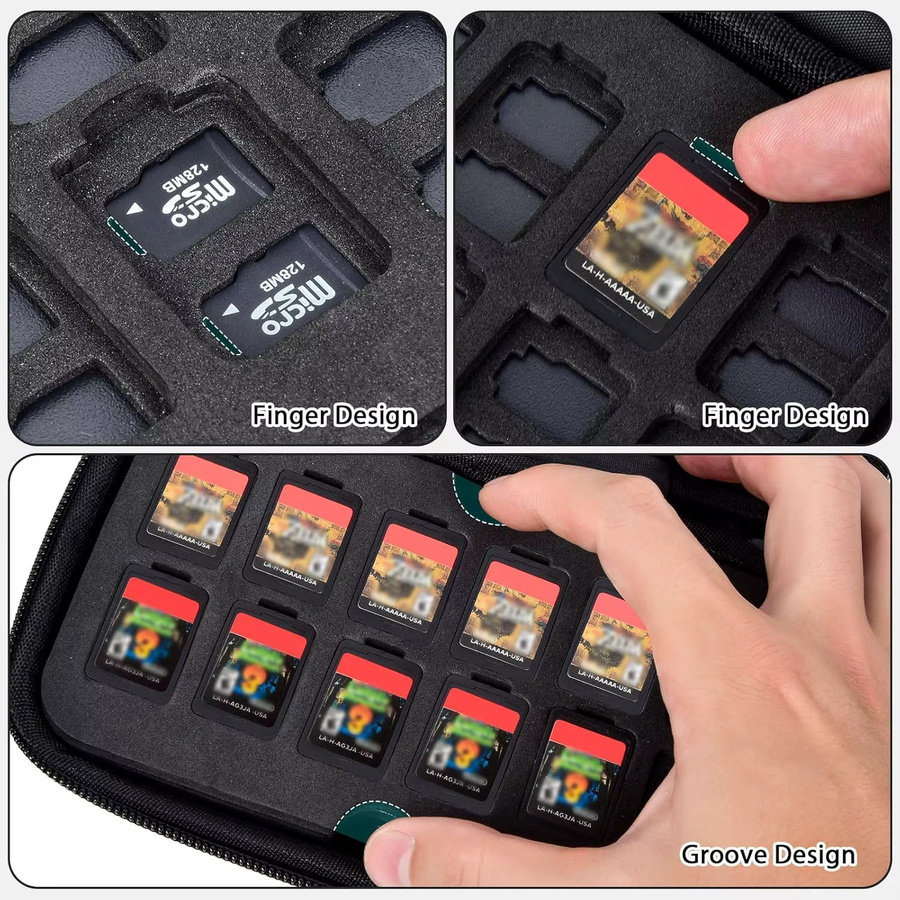 Aufbewahrungstasche für Nintendo Switch mit Platz für 72 Spielkarten und 144 Micro SD SDXC SDHC TF-Karten in Schwarz - Bild 5