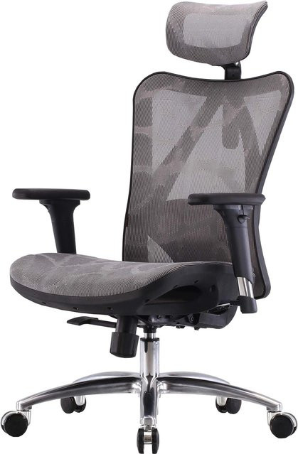 Ergonomischer SIHOO Bürostuhl mit Kopfstütze und verstellbaren Armlehnen, Grau/Schwarz, Belastbarkeit 150 kg - Bild 2