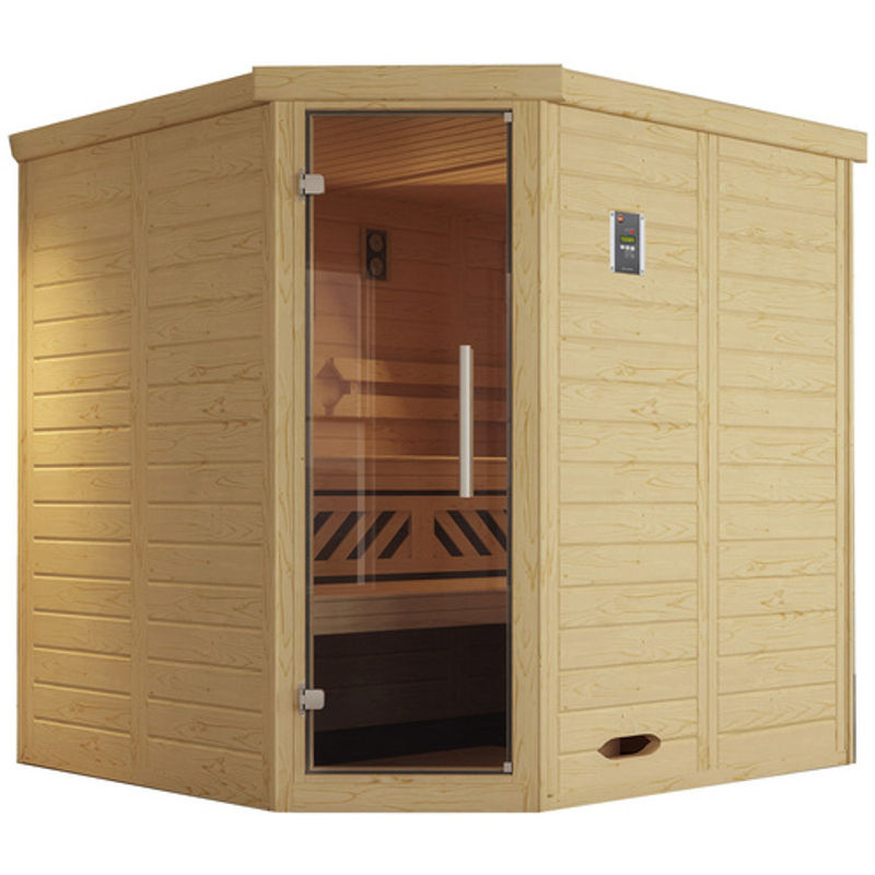 WEKA Ecksauna Kemi Eck 1 aus Massivholz mit Glastür in Beige, B/H/T: 195 x 200 x 195 cm - Bild 3
