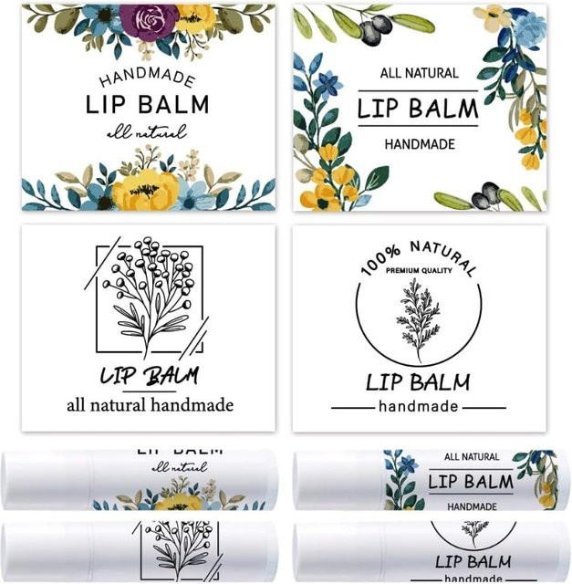 100 selbstklebende Lippenstift Etiketten in 4 Designs mit Blumenmotiven und Schriftzügen, Mehrfarbig, B: 5,33 cm x H: 4,32 cm - Bild 1