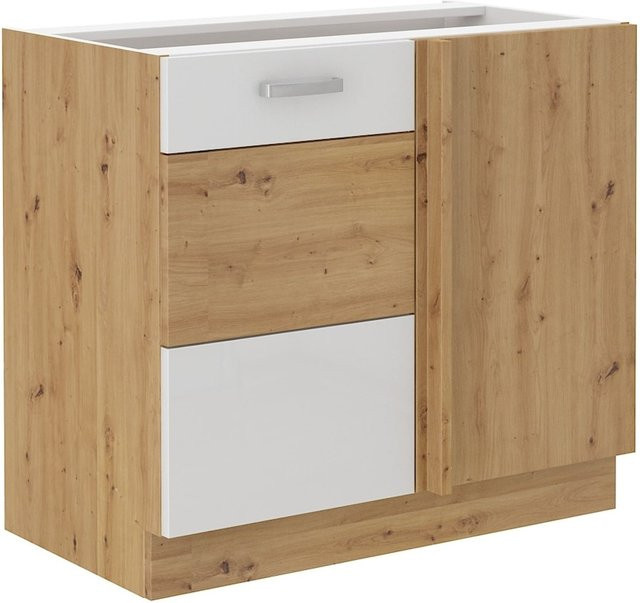 Eckunterschrank für Küchenzeilen in Eiche Artisan und Weiss Hochglanz, Breite: 105 cm - Bild 1