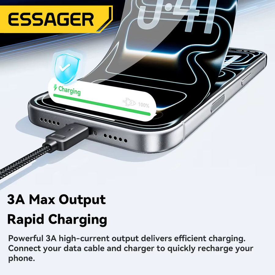 Essager 4-in-1 Schnelllade-Reisekabel in Schwarz mit USB-C-Buchse, 2 Typ-C- und Mikro-USB- sowie Lightning-Adaptern - Bild 2