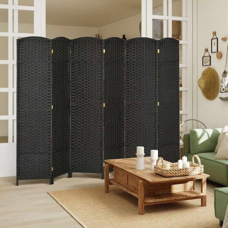 HOMCOM Paravent 6-teilig aus Bambus und Kiefernholz mit Webmuster in Schwarz, B/H: 240 x 170 cm - Bild 2