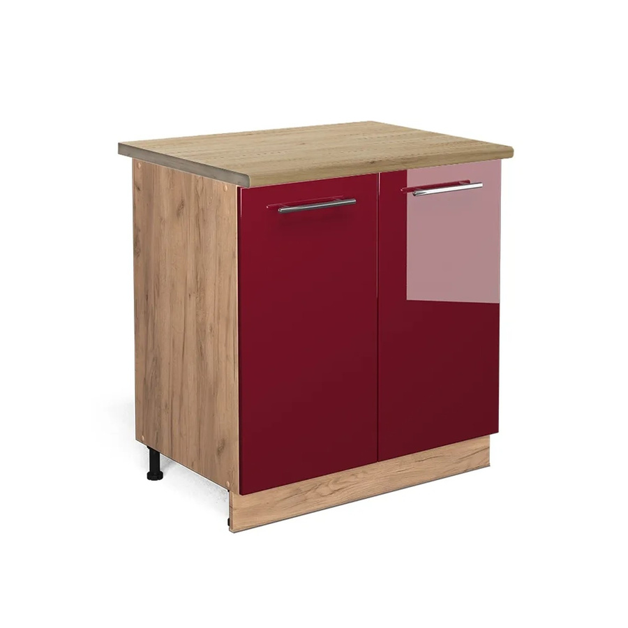 Vicco Spülenunterschrank Fame-Line Bordeaux Hochglanz in Eiche mit Regal, B/T/H: 80 x 60 x 82 cm - Bild 2