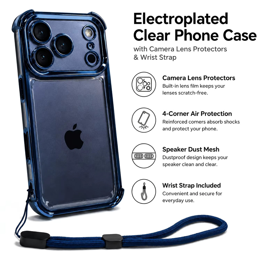 Stoßfeste transparente Handyhülle mit Handschlaufe und Vier-Ecken-Schutz für Apple iPhone 11 bis iPhone 17 Air Pro Max in Schwarz und Transparent - Bild 2
