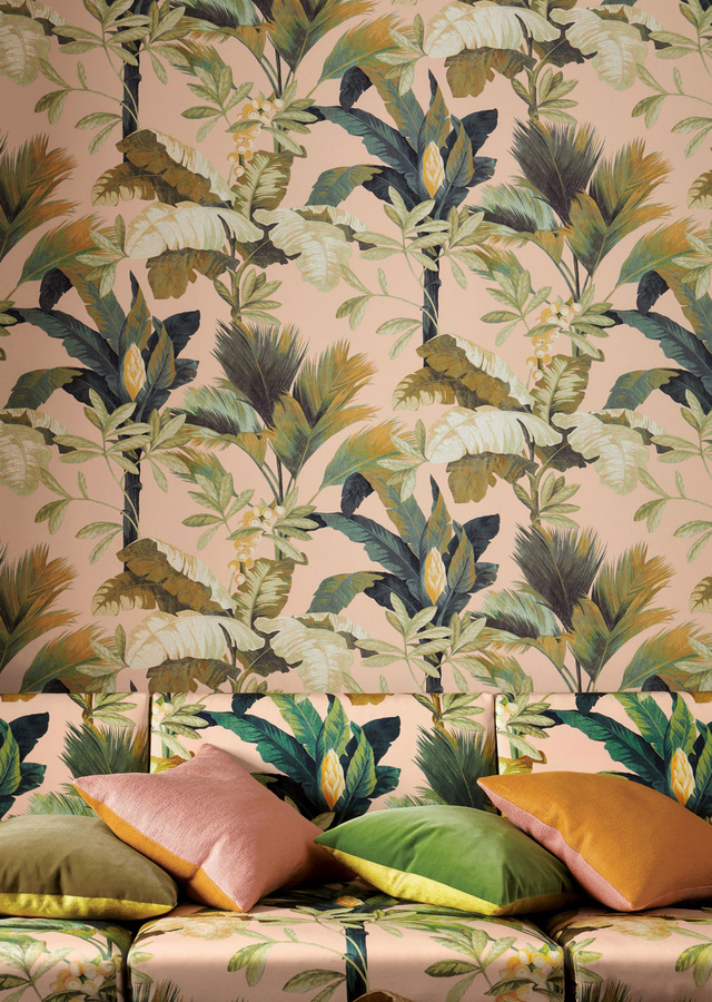 Manuel Canovas Tapete Salengro Peche mit floralem Vintage-Design in Gold, Pink und Multicolour, Non-Woven, Matt - Bild 1