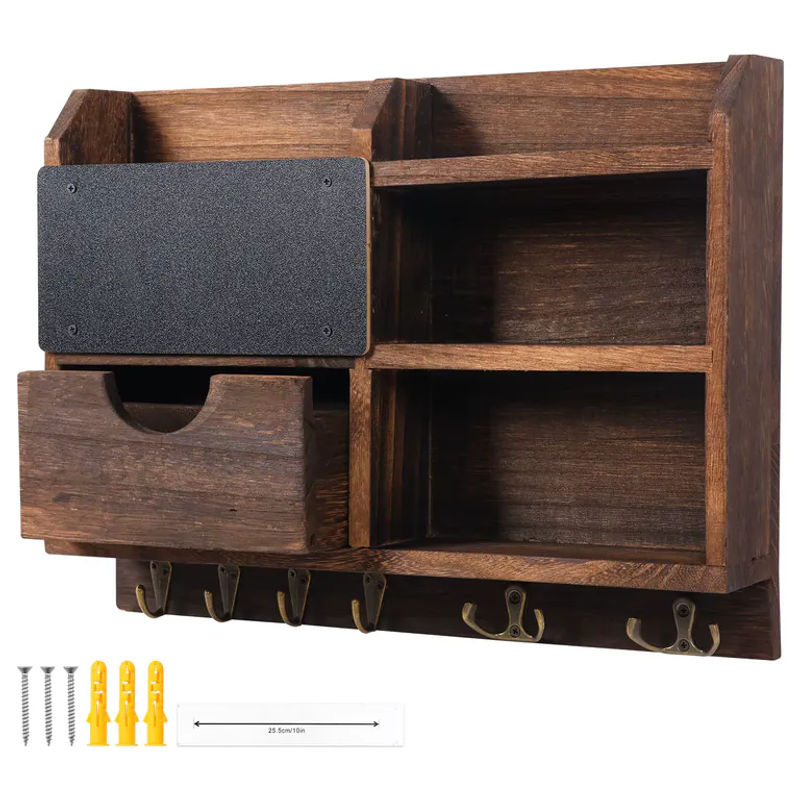 Willstar Wandmontierte Schlüsselleiste und Postorganizer mit 8 Haken und Kreidetafel aus Holz in Braun und Schwarz, Rustikale Wanddekoration für den Eingangsbereich - Bild 7