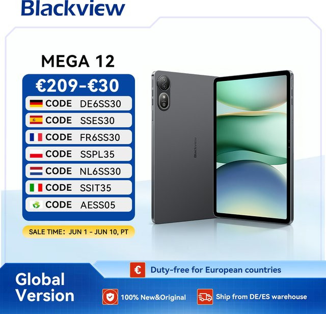 Blackview MEGA 12 Tablet 5G mit MediaTek Dimensity 7200 CPU, 12,2 Zoll 2,4K 120Hz Display, 256 GB Speicher, 12 GB RAM, grau - Bild 1