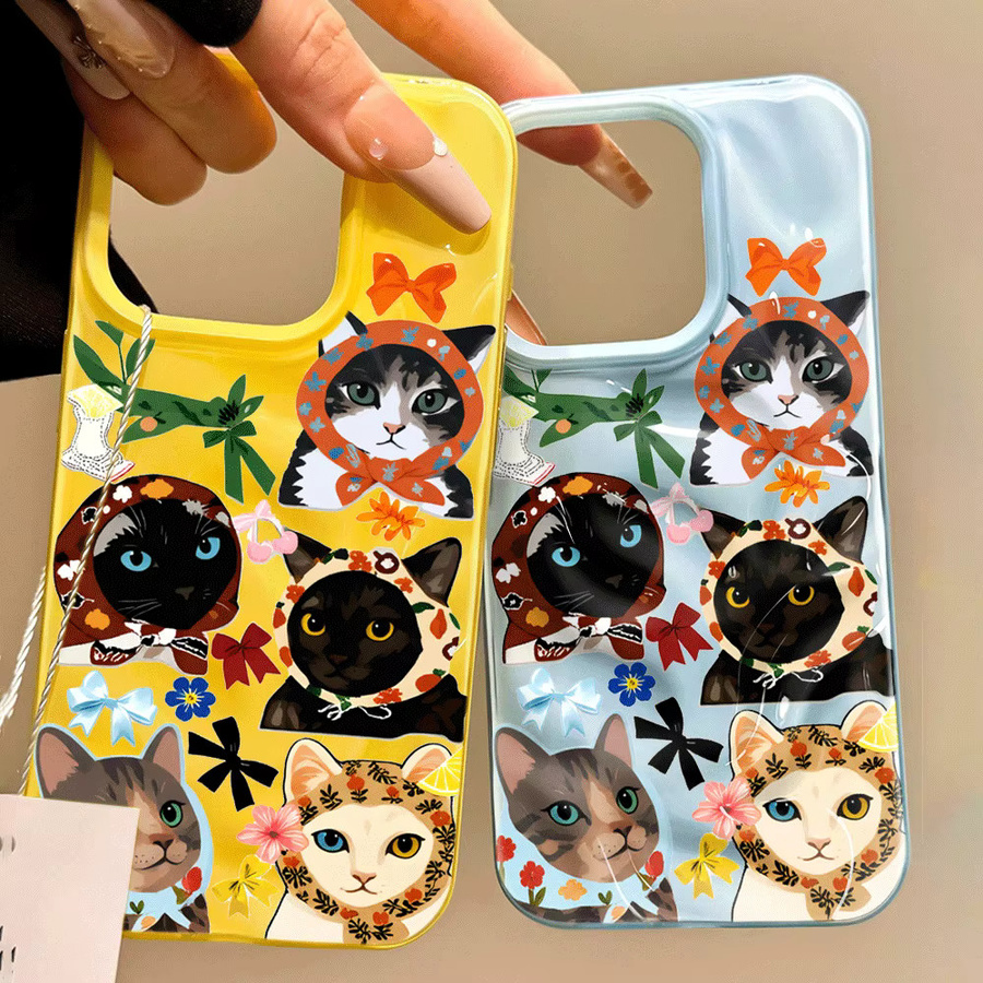 Stoßfeste iPhone Schutzhülle mit Retro Katzen und Kopftuch Design in Multicolour für Apple iPhone 17 Air 16 15 14 13 12 11 Pro Max Plus - Bild 2