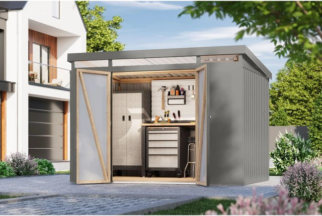 Karibu Metallgerätehaus Neos 3 in Graualuminium mit modernem Design - Bild 1