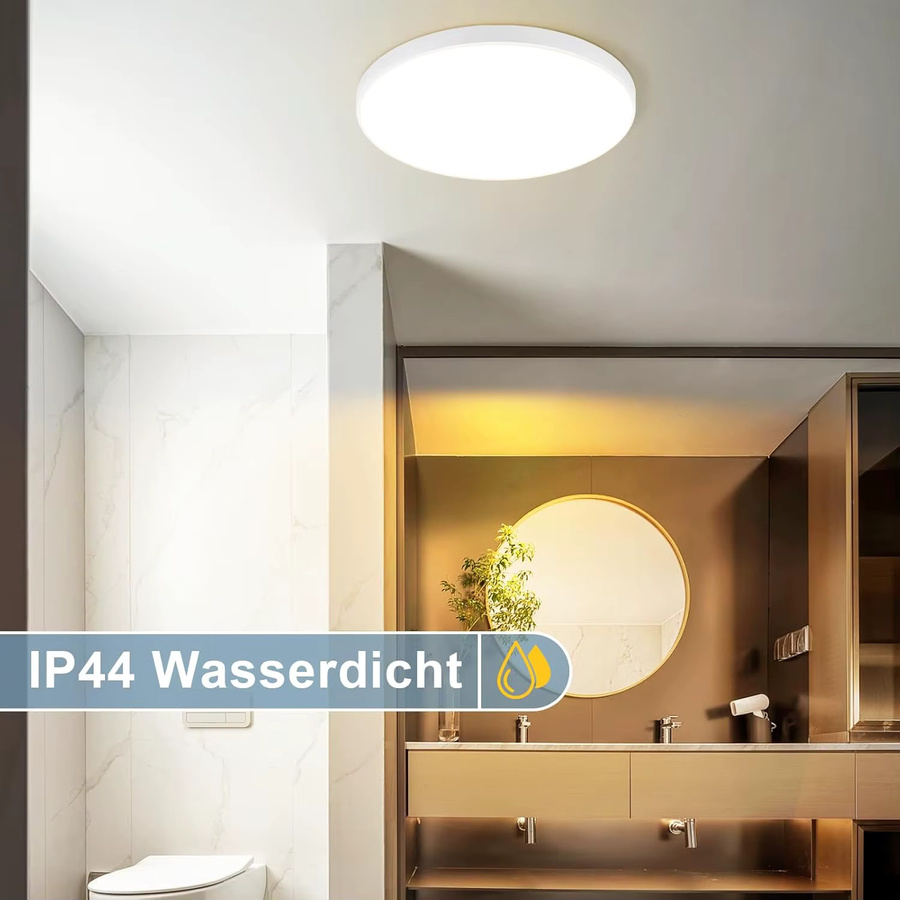 Cliheet Weiße LED-Deckenleuchte, rund, 12 W, 3000 K, IP44 wasserdicht, Durchmesser: 21 cm - Bild 2