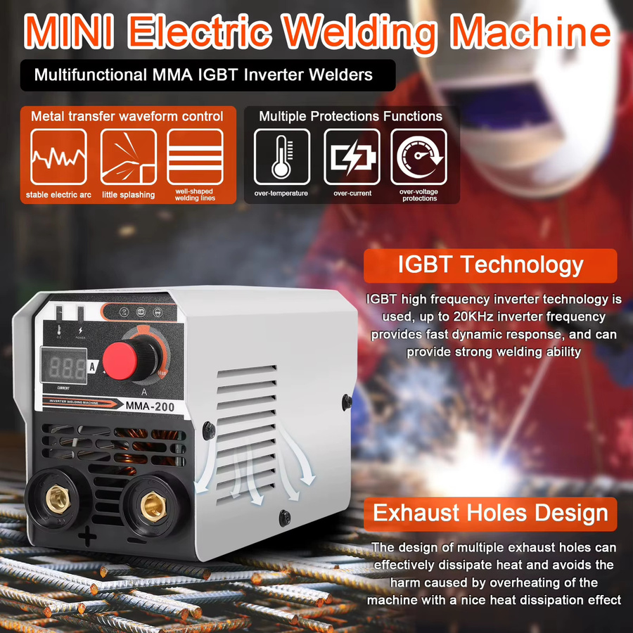 Seeiswork MMA-200 Tragbares Schweißgerät mit DC Inverter IGBT und automatischer Drahtzuführung für Kontaktschweißen und nicht-gasgeschütztes Lichtbogenschweißen - Bild 2