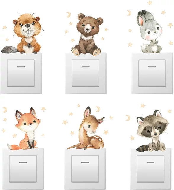 6 Stück BRUP Wandaufkleber mit Tier-Motiven Fuchs Eichhörnchen und Kaninchen in Multicolour für Kinderzimmer und Schlafzimmer - Bild 1