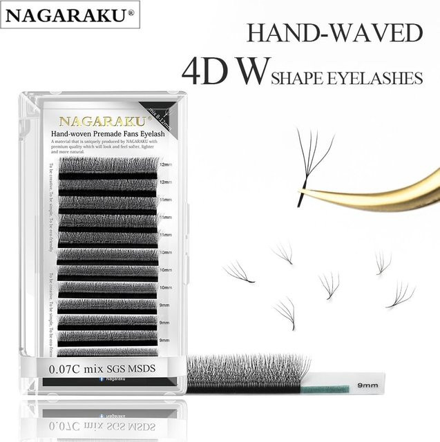 NAGARAKU W-förmige Fächer-Wimpernverlängerung, 4D, matt, 0.07C 12mm - Bild 1
