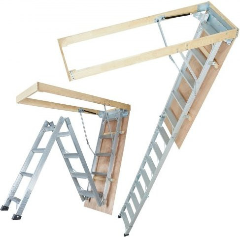 VEVOR Teleskopleiter aus Aluminium und Holz in Silber, 12 Stufen, Tragkraft 158,8 kg, B/T: 57,15 x 160 cm - Bild 1