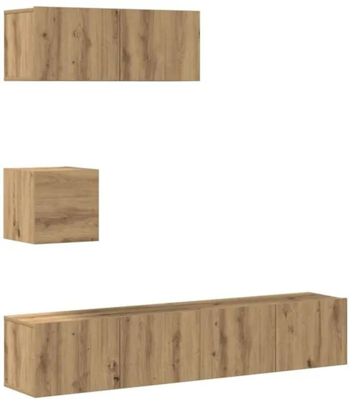 Vidaxl 4-tlg. TV-Schrank-Set zur Wandmontage aus Holzwerkstoff in Artisan-Eiche Natur und Beige im klassischen Design - Bild 1